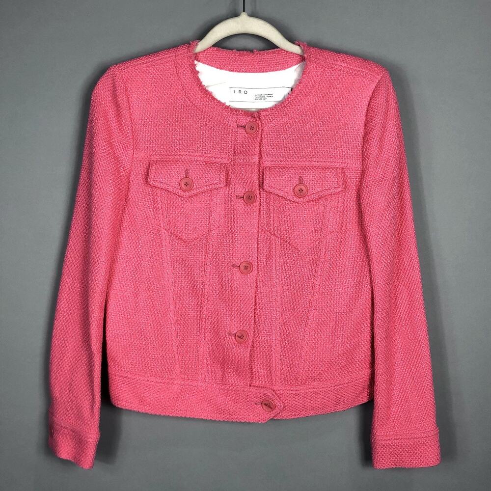 IRO Felicity Tweed Blazer Jacket SZ 38 Pink Button Up Formal Business Office